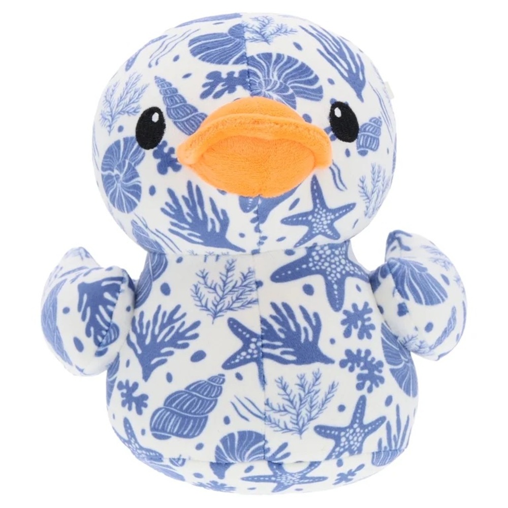 Ocean nwt Duck Plush Blue and White Coastal seashell Print with Orange Beak